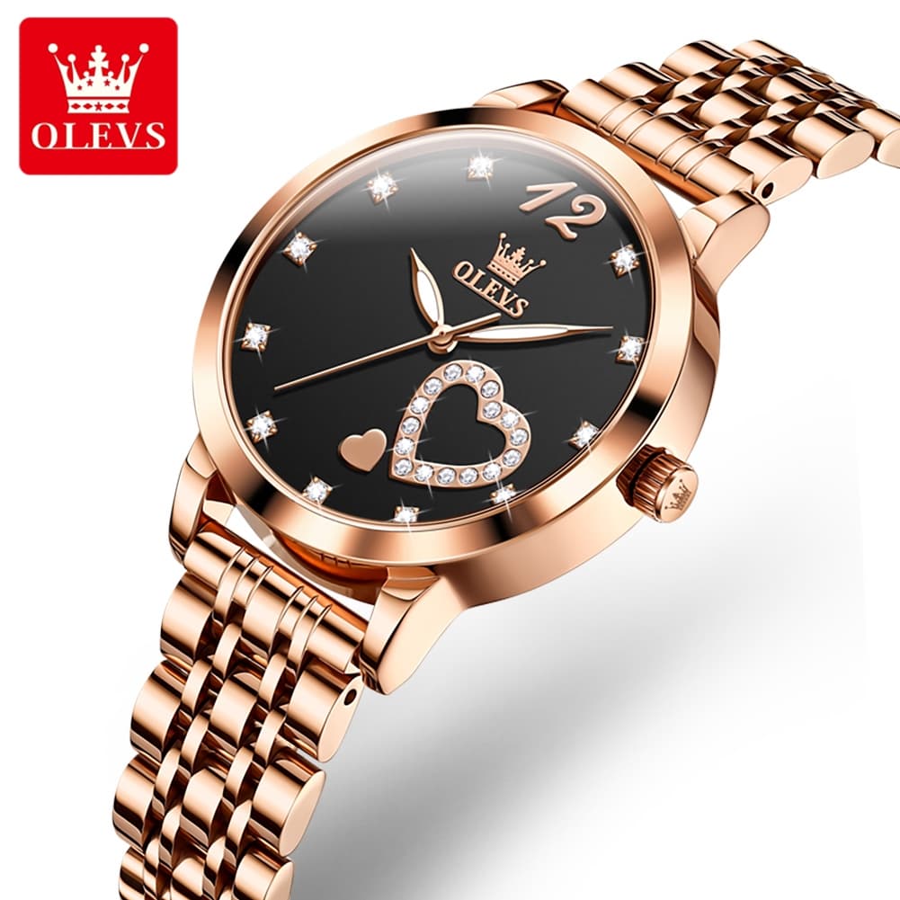 OLEVS 5189 Heart Motif Milanese Mesh Quartz Watch for Women