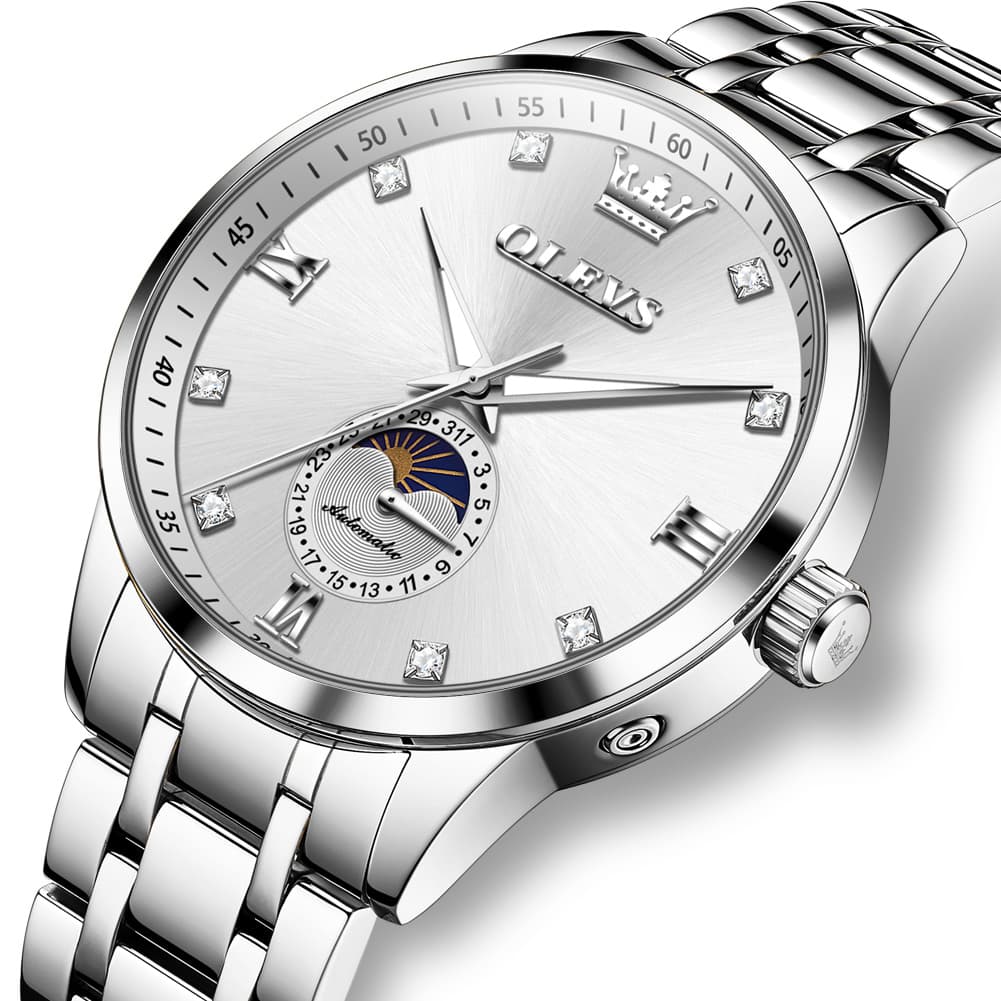 OLEVS 7041 Solid Steel Moon Phase Automatic Watch For Men