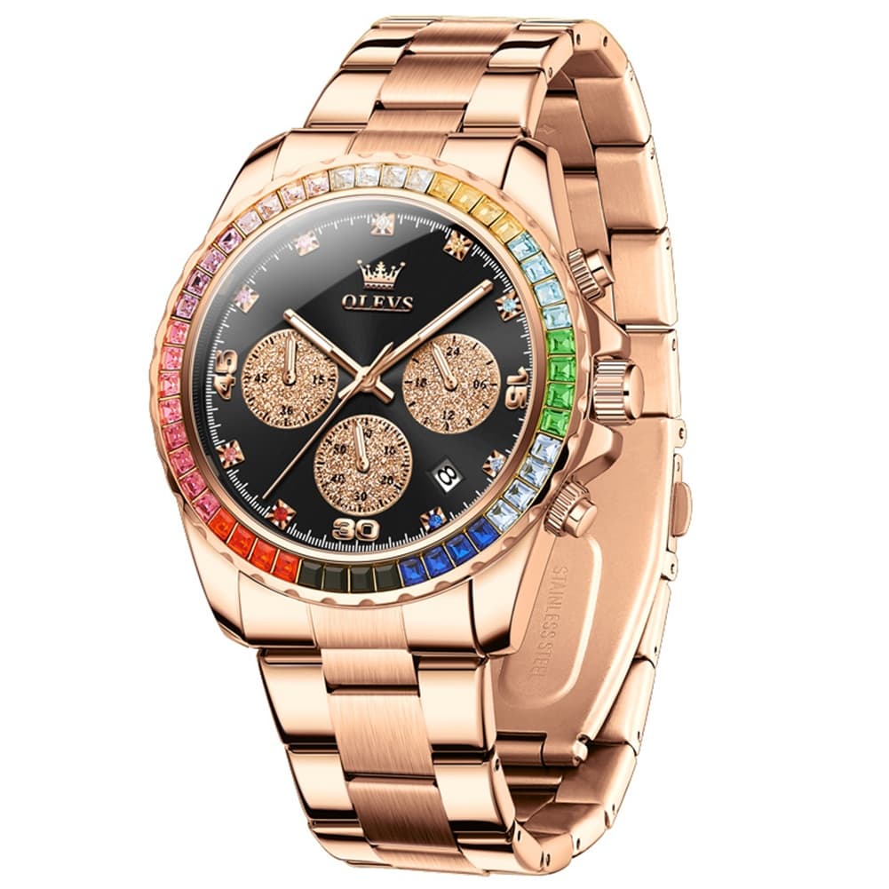 OLEVS 2939 Rainbow Bezel Chronograph Quartz Watch for Men