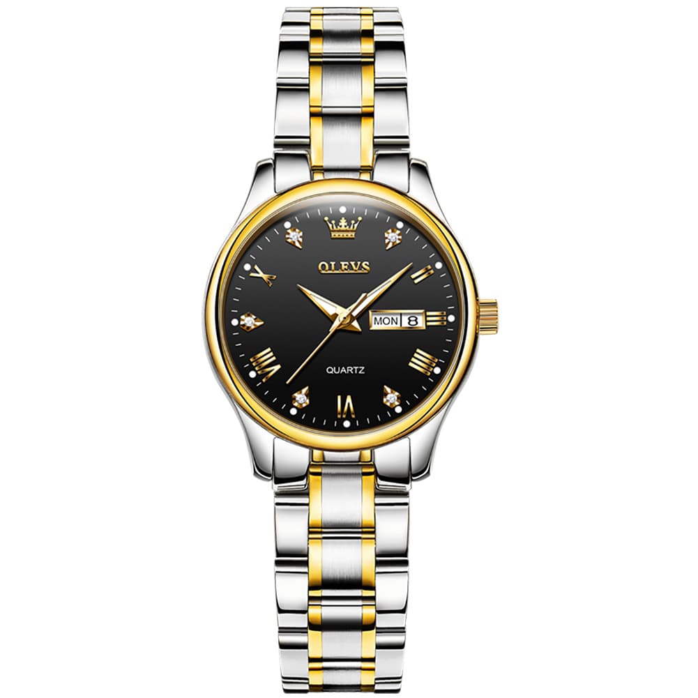 OLEVS Women Diamond Dress Watch Two Tone Stainless Steel Quartz Day Date 5563