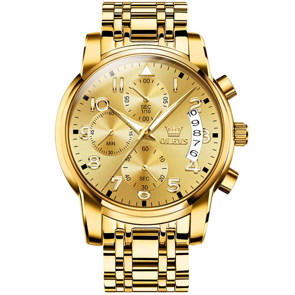 OLEVS 2879 Luxury Gold Pilot Chronograph Watch for Men