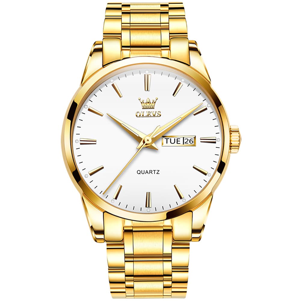 OLEVS 6898 Ultra Thin Day Date Watch Stainless Steel Quartz Casual Timepiece for Men