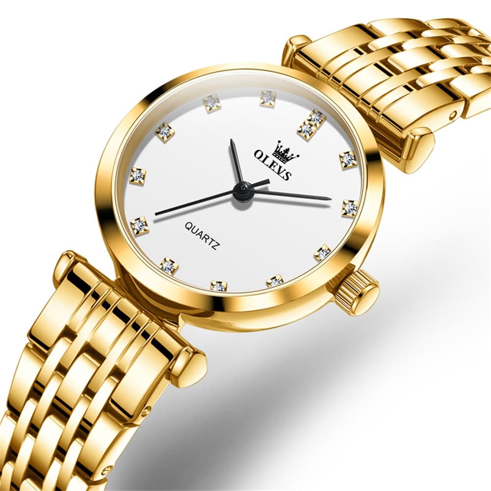 OLEVS Couple Watch Faceted Crystal Diamond Marker Stainless Steel Quartz 5596