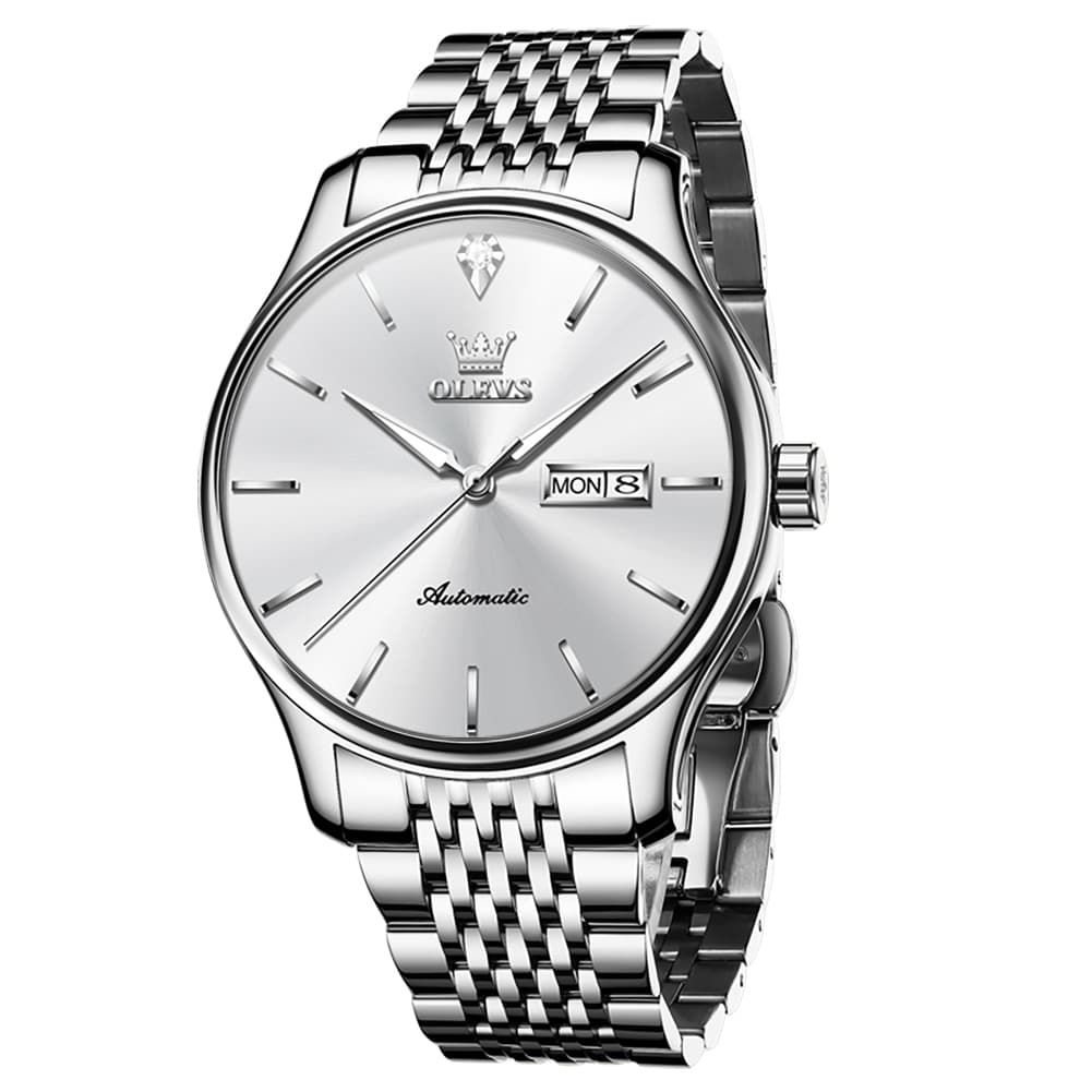 OLEVS Minimalist Diamond Dial Day Date Automatic Watch 9960 for Men