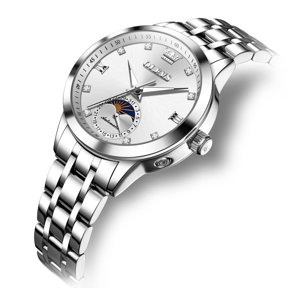 OLEVS 7041 Solid Steel Moon Phase Automatic Watch For Women