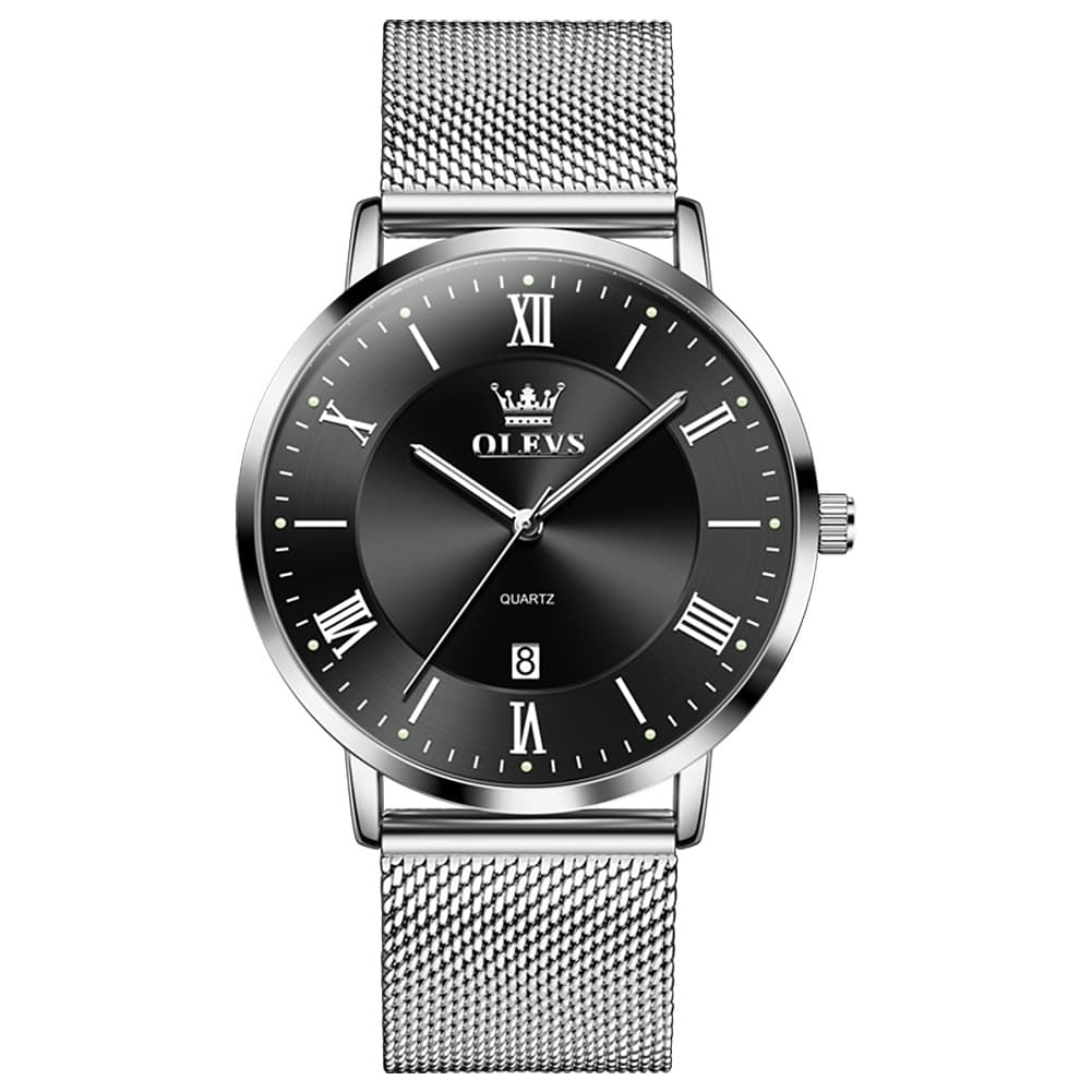OLEVS Men Milanese Mesh Watch Ultra Slim Stainless Steel Date Quartz 5623