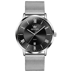 OLEVS Men Milanese Mesh Watch Ultra Slim Stainless Steel Date Quartz 5623