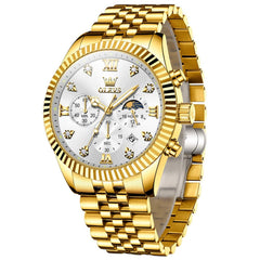 OLEVS 2932 Luxury Gold Fluted Bezel Quartz Watch for Men