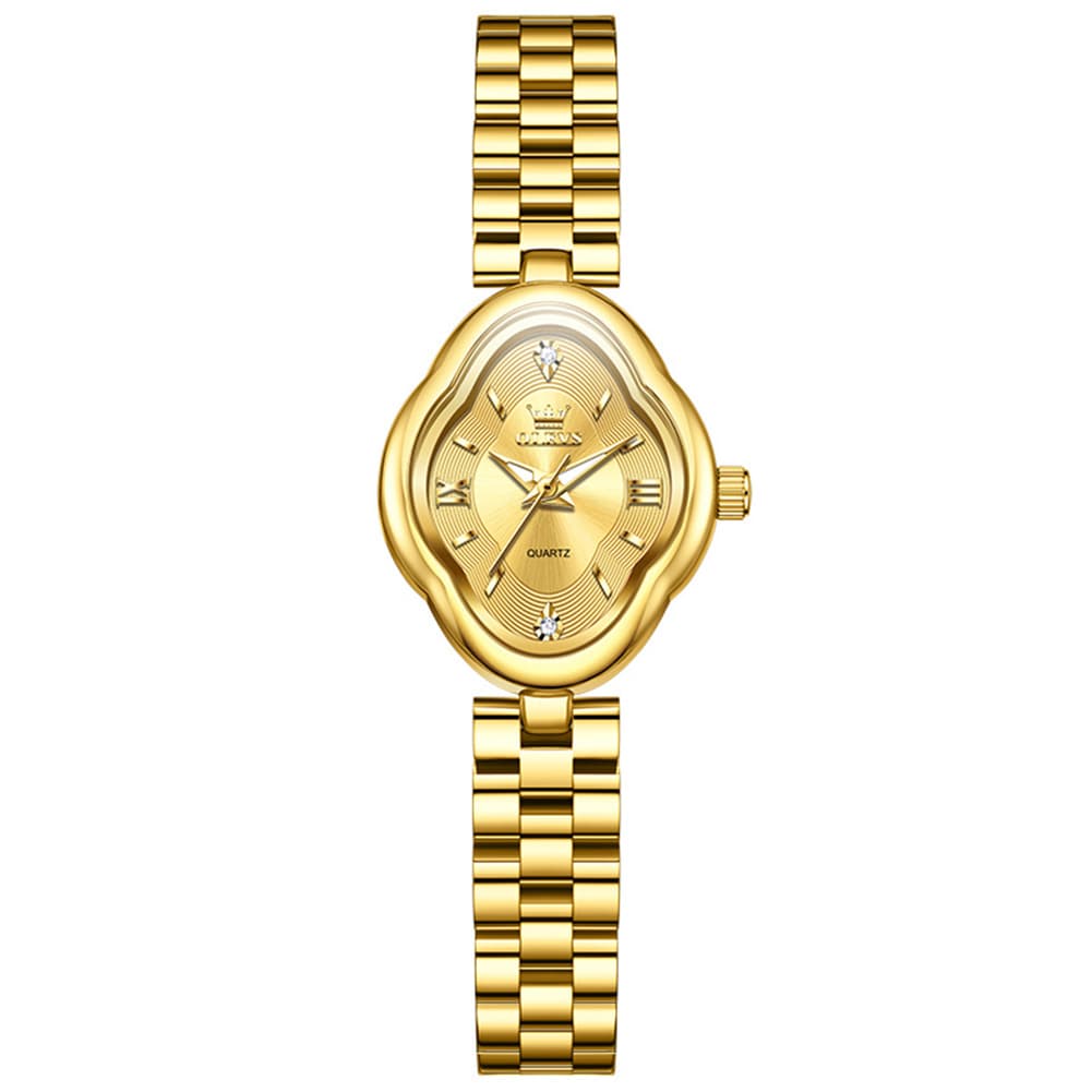 OLEVS 5666 Petal Case Vintage Dress Watch Gold Bracelet Quartz Jewelry Timepiece for Women