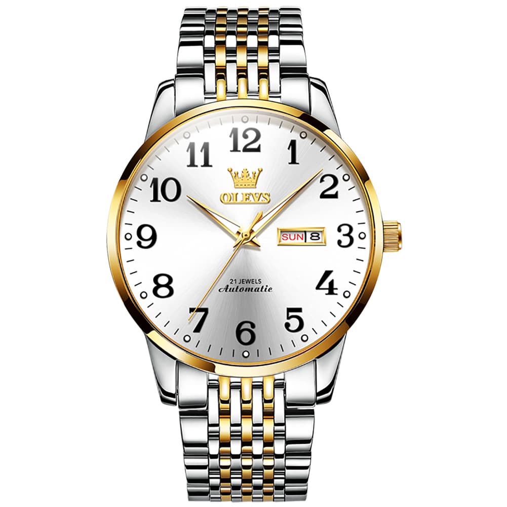 OLEVS 6666 Stainless Steel Mechanical Big Numeral Watch for Men