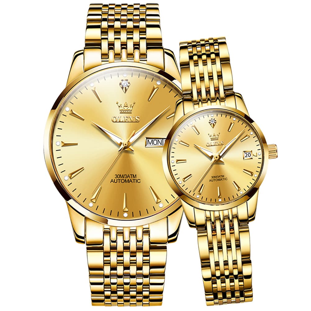 OLEVS 6635 Stainless Steel Automatic Mechanical Couple Watches