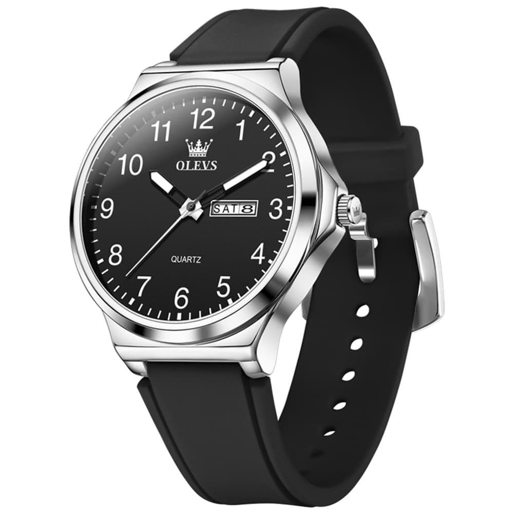 OLEVS 5647 Ultra Thin Day Date Quartz Watch Silicone Strap Casual Timepiece for Men and Women
