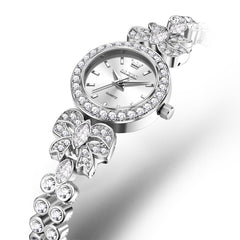 OLEVS 5887 Bow Knot Diamond Bracelet Watch Silver Zirconia Quartz Jewelry Timepiece for Women