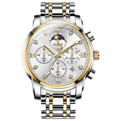 OLEVS 3655 Chronograph Moon Phase Roman Diamond Dial Stainless Steel Watch For Men