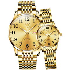 OLEVS 6666Q Stainless Steel Mechanical Big Numeral Couple Watches