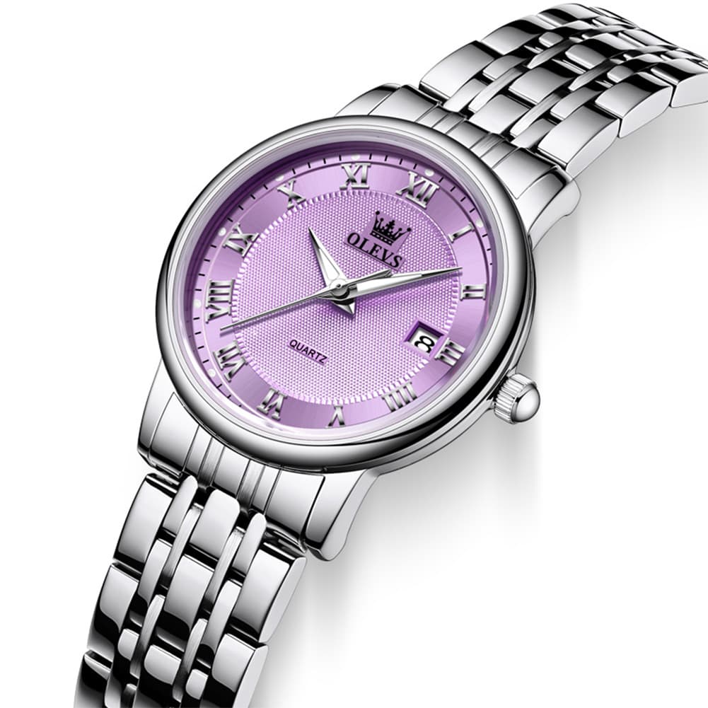 OLEVS Women Sunray Pastel Watch Petite Silver Stainless Steel Date Quartz 5611