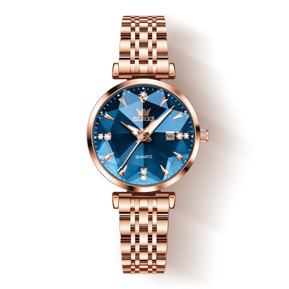 OLEVS Diamond Cut Crystal Dress Watch for Women Stainless Steel 5536
