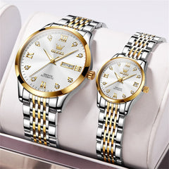 OLEVS 6673 Diamond Automatic Couple Watches Set