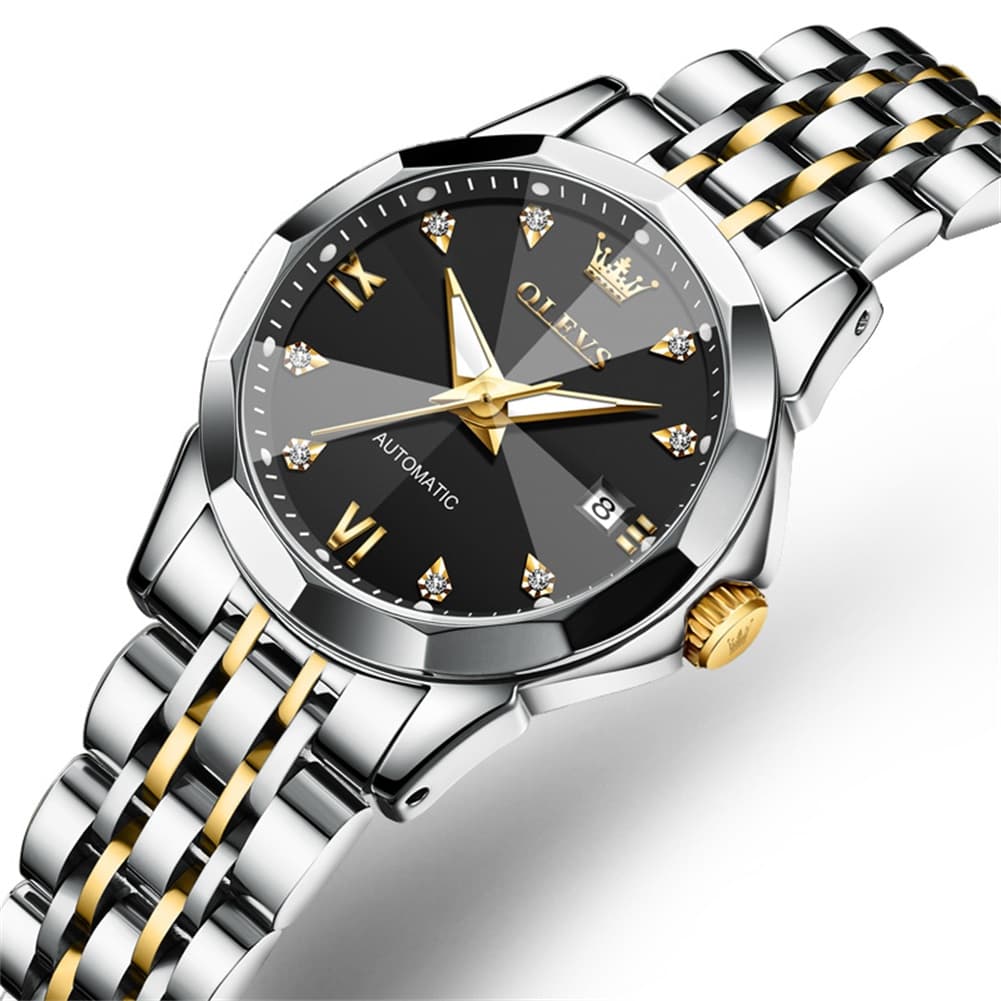 OLEVS 3D Diamond Cut Mirror Automatic Mechanical Watch 9982 for Women