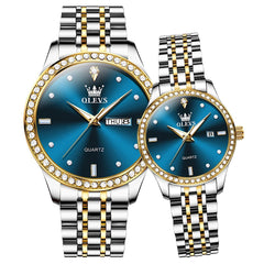 OLEVS 3625N Diamond Bezel Quartz Couple Watches Set