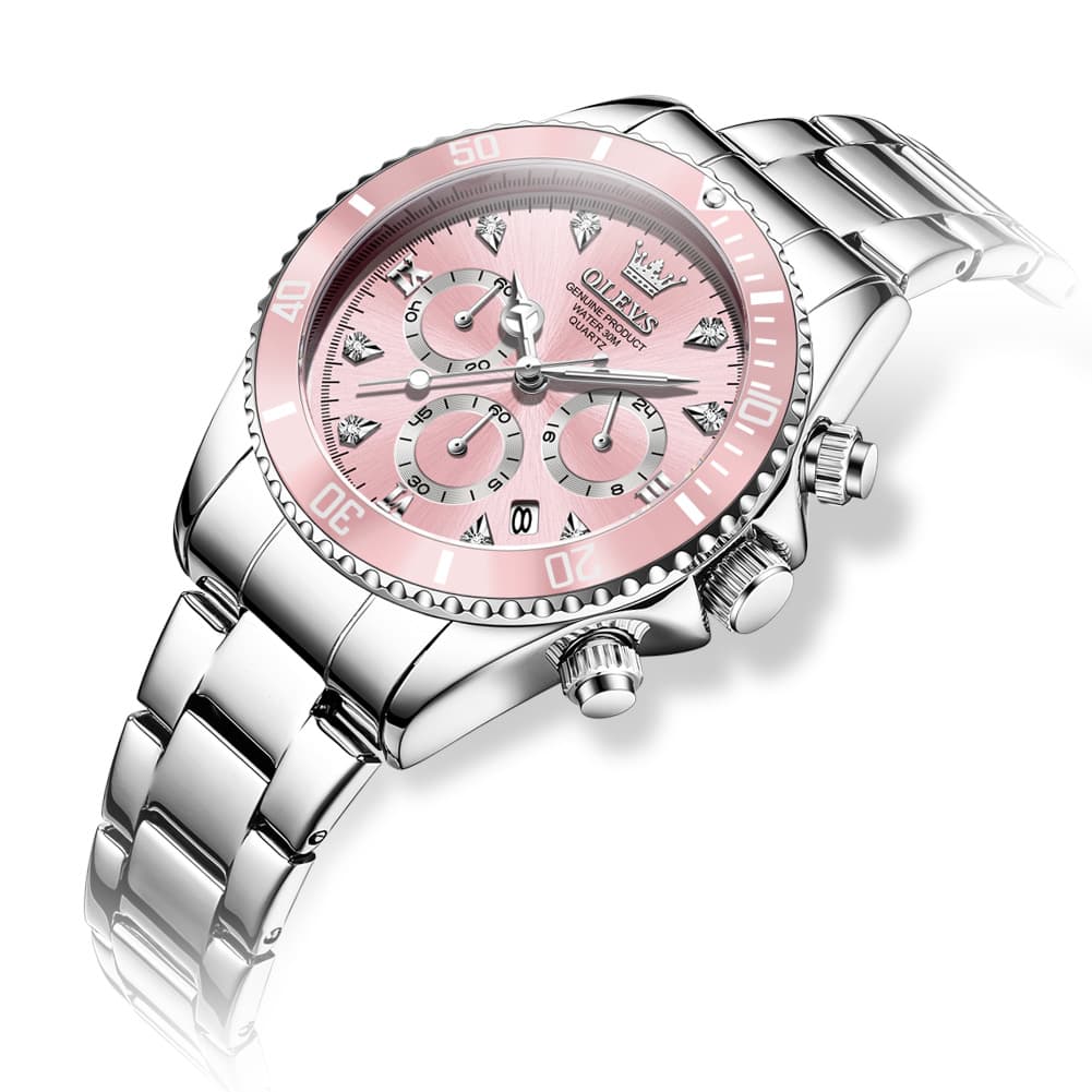 OLEVS Women Chronograph Watch Stainless Steel Sport Date Quartz 5632