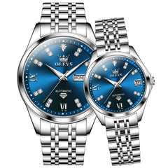 OLEVS Couple Watches Set Automatic Mechanical Diamond Dial 9801 for His and Hers