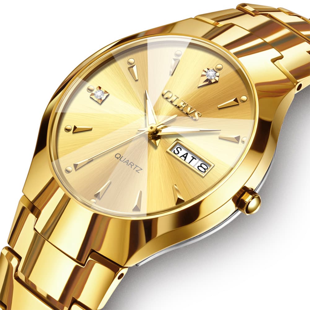 OLEVS Tungsten Steel Ultra Thin Day Date Couple Watch 8697 for Men and Women