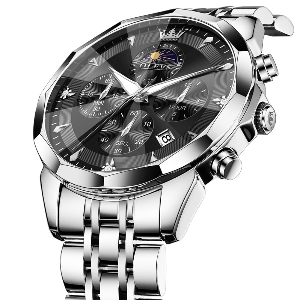 OLEVS 3673 Quartz 3D Rhombic Mirror Chronograph Watch For Men