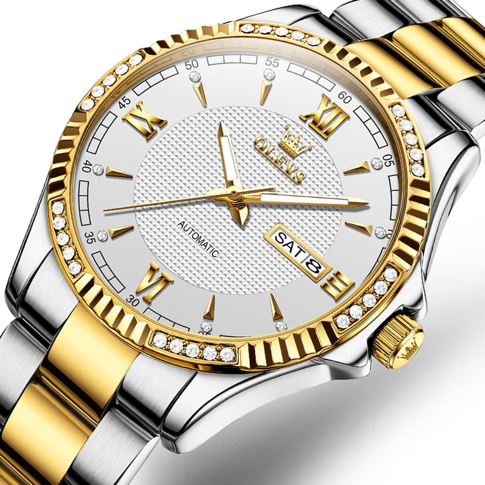 OLEVS 6676 Diamond Bezel Automatic Steel Watch for Men