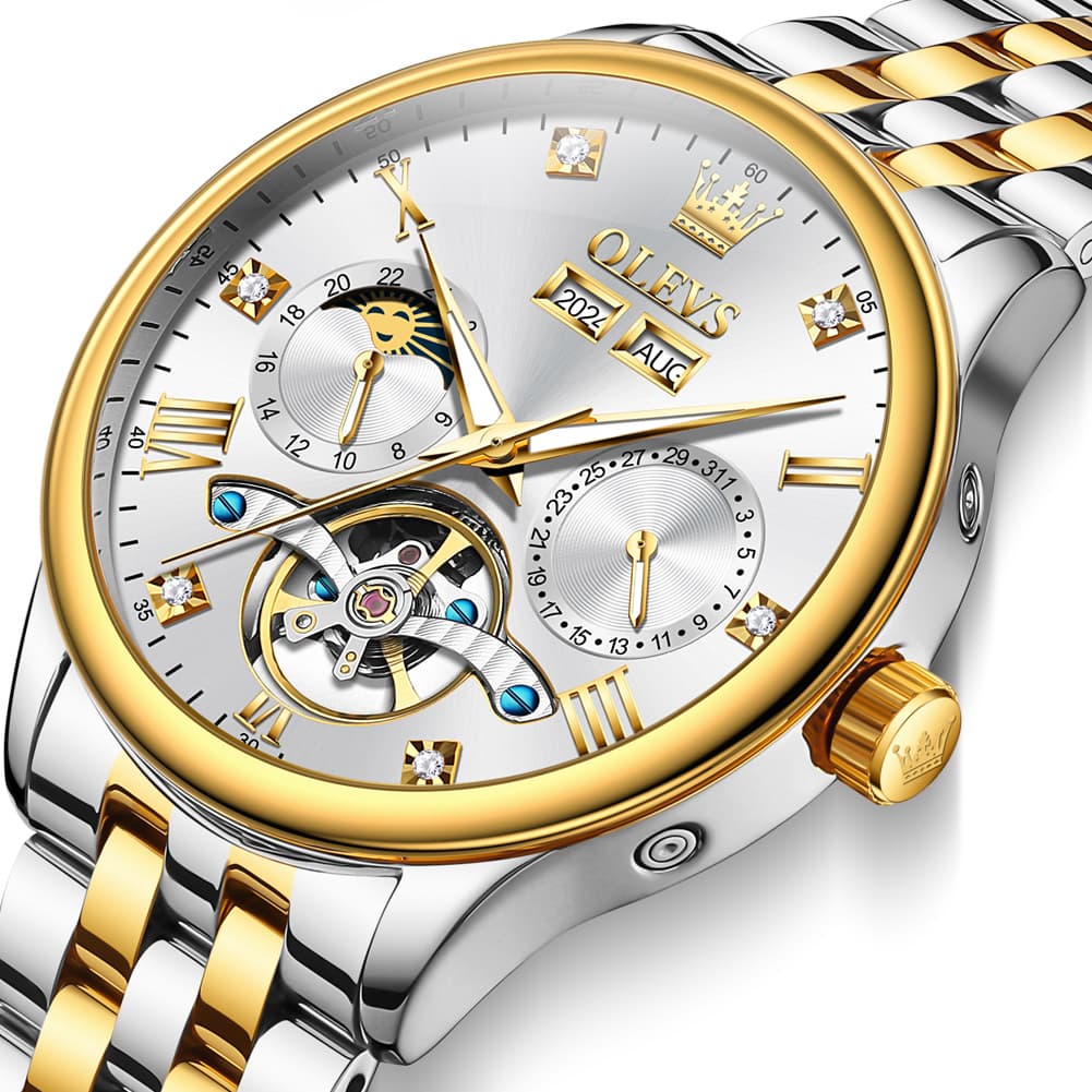 OLEVS 7023 Skeleton Moon Phase Automatic Watch for Men