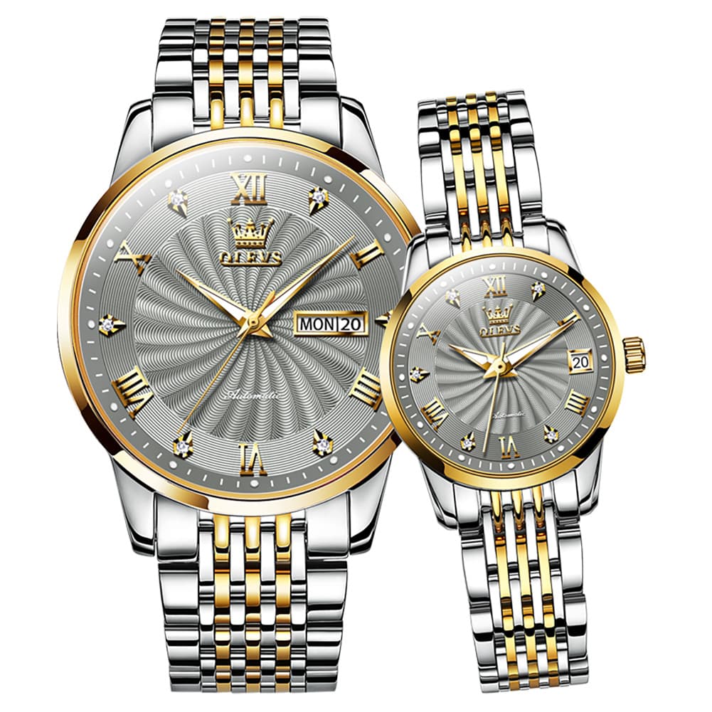 OLEVS 6630 Sunburst Mechanical Couple Watches Set