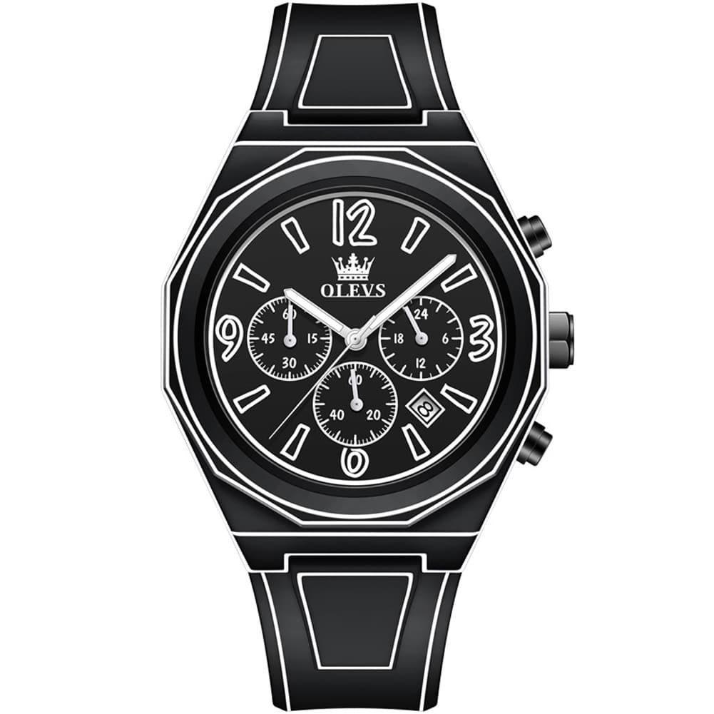 OLEVS Men Streetwear Comic Chronograph Watch Octagonal Silicone Quartz 5622
