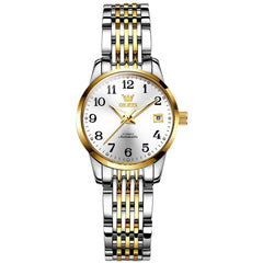 OLEVS 6666N Stainless Steel Mechanical Big Numeral Watch for Women