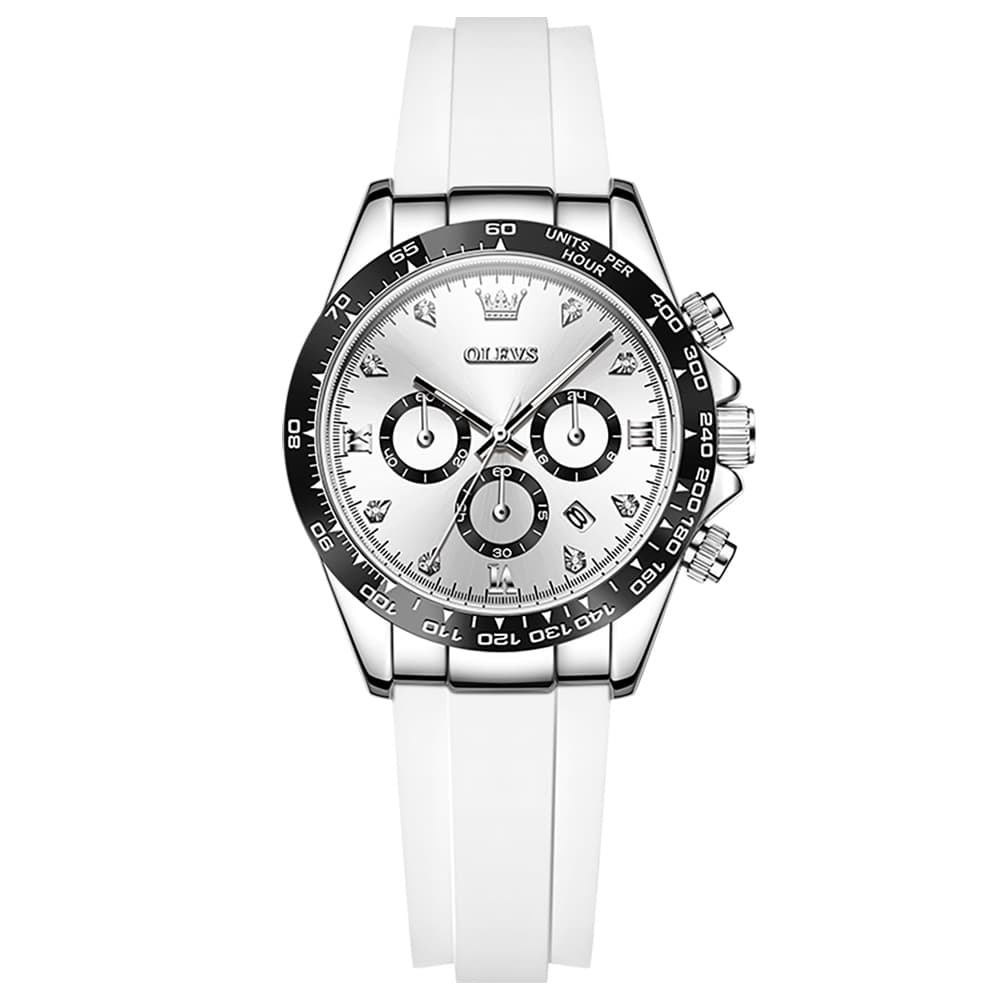 OLEVS Women Chronograph Watch Silicone Sport Strap Date Quartz 5618