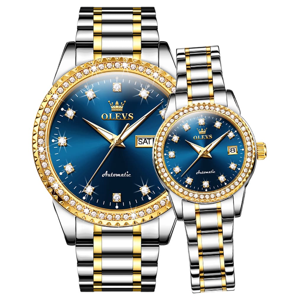 OLEVS 7003Q Diamond Bezel Automatic Couple Watch Set