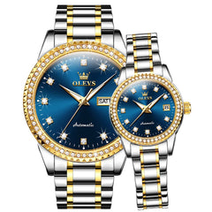 OLEVS 7003Q Diamond Bezel Automatic Couple Watch Set