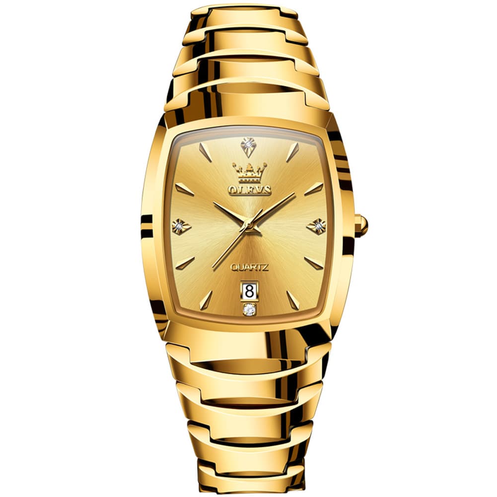 OLEVS 7006 Tungsten Steel Watch Tonneau Case Couple Diamond Accent Quartz Luxury Timepiece for Men and Women