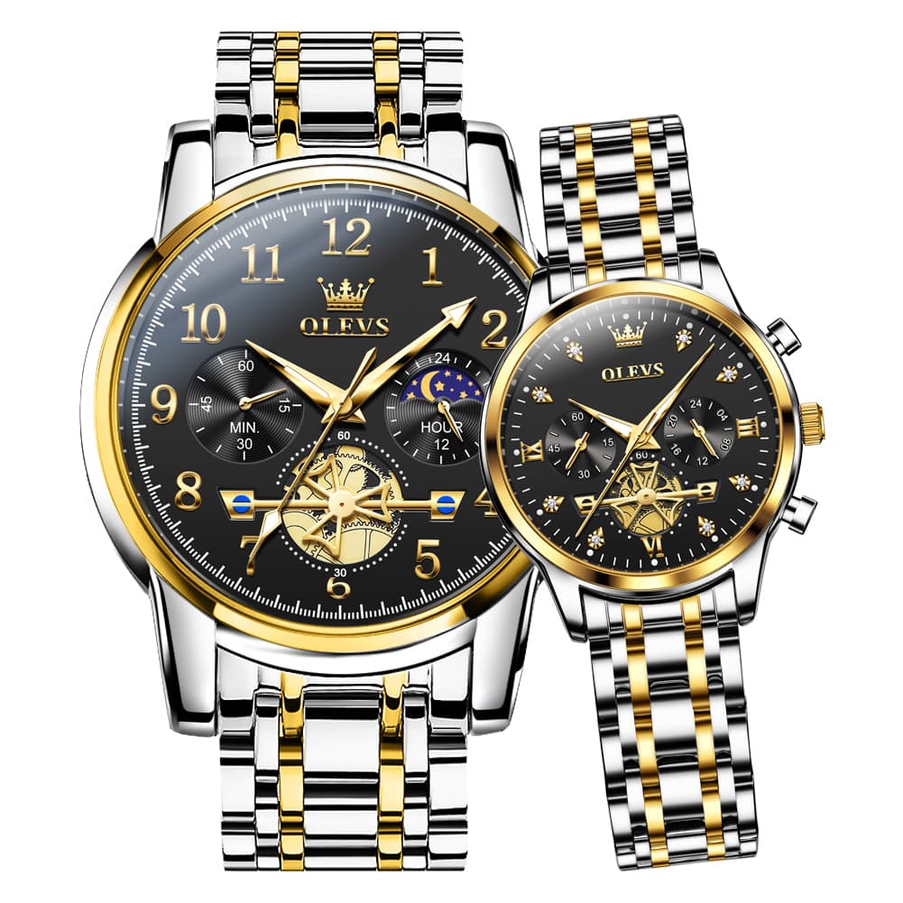 OLEVS 2900 Classic Chronograph Couples Watch Set Men Women