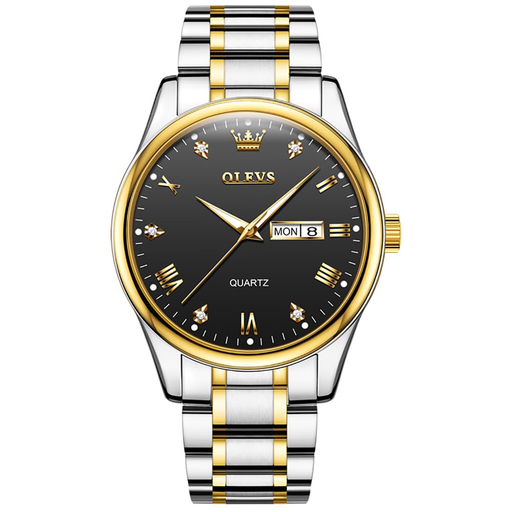 OLEVS 5563 Luxury Diamond Dial Quartz Stainless Steel Day Date Watch for Men