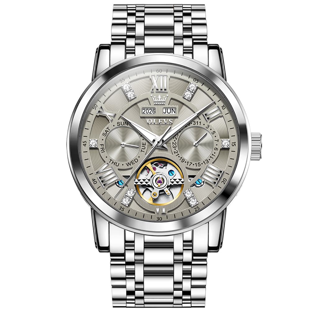 OLEVS 6701 Skeleton Automatic Mechanical Stainless Steel Watch For Men