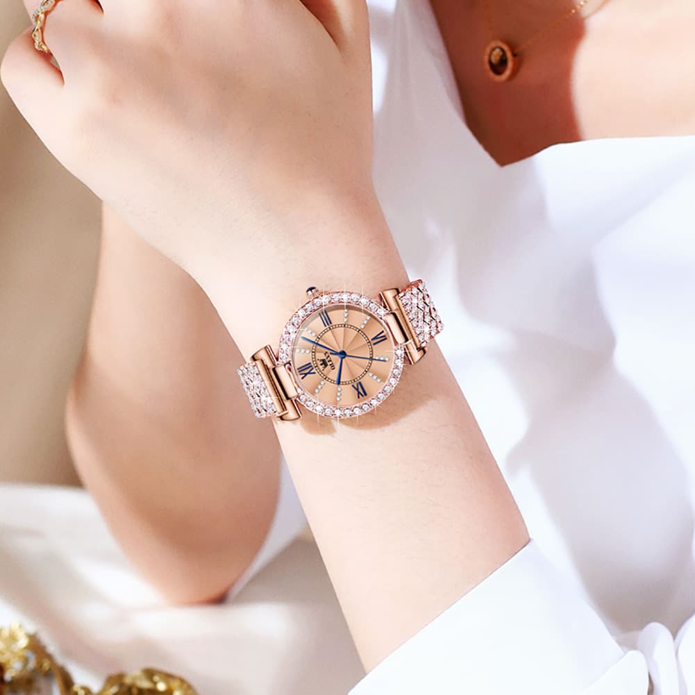 OLEVS 9942 Diamond Set Bracelet Rose Gold Watch for Women