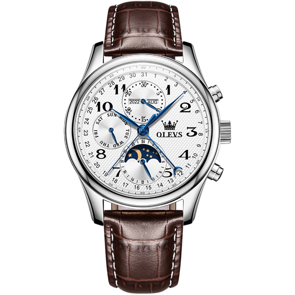 OLEVS 6667 Stainless Steel Mechanical Moon Phase Watch for Men