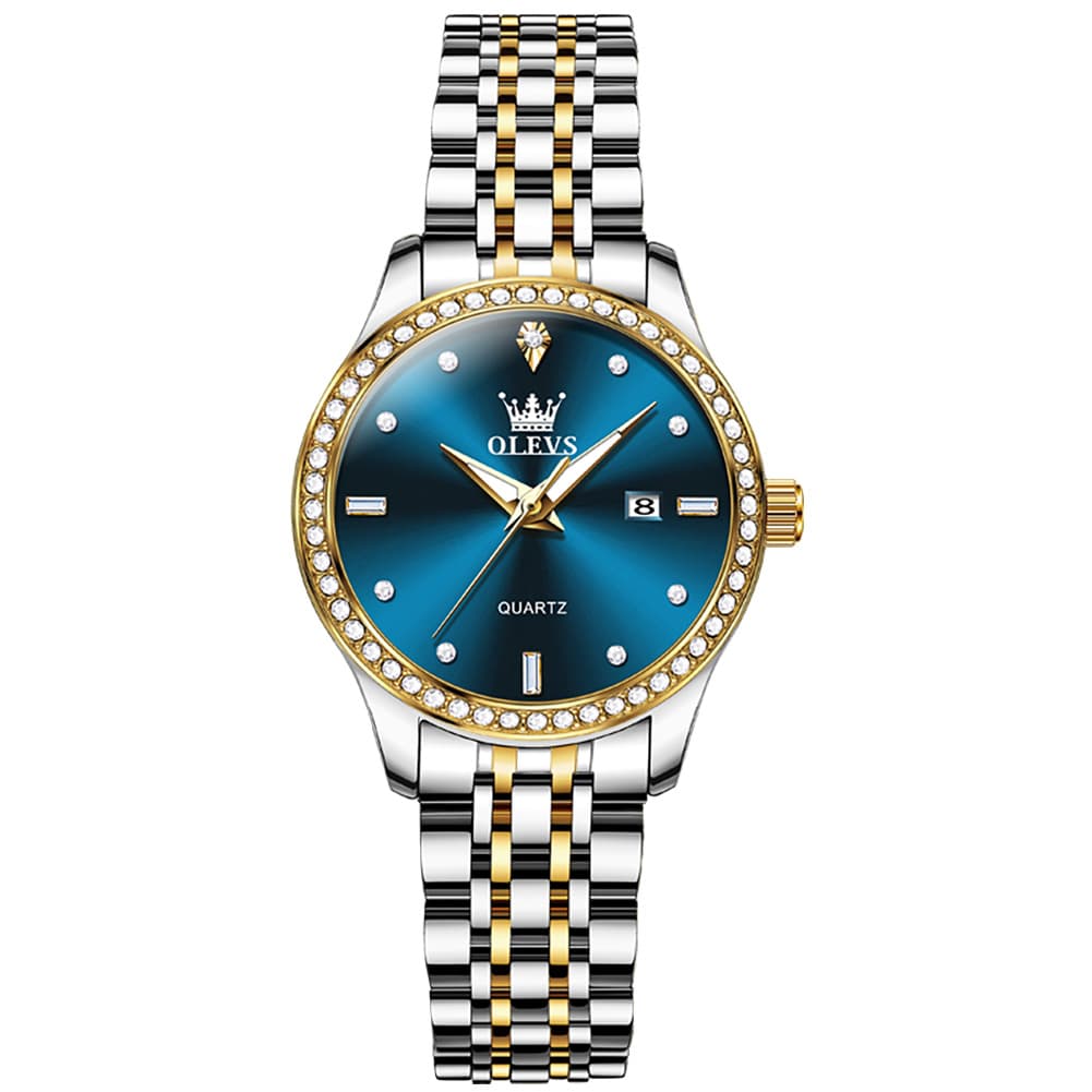 OLEVS 3625 Diamond Bezel Quartz Steel Watch for Women