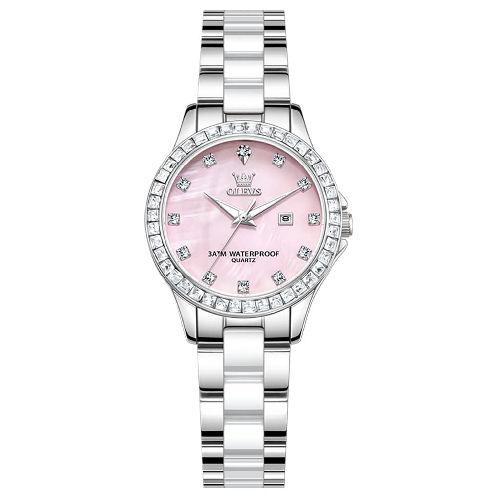 OLEVS 3651 Mother of Pearl Ceramic Crystal Diamond Watch For Women