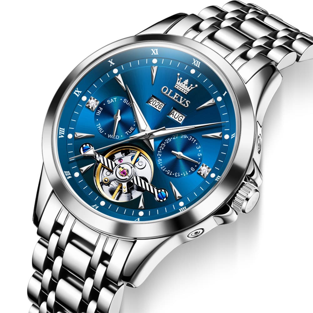 OLEVS 7091 Double Open Heart Multi-Function Automatic Watch For Men