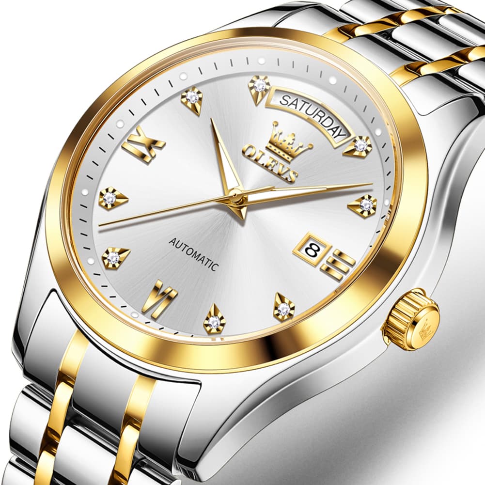 OLEVS 6752 Diamond Dial Day Date Mechanical Watch for Men
