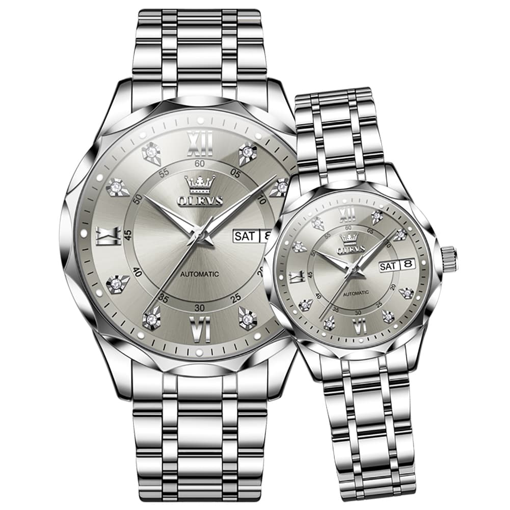 OLEVS 6727 Automatic Diamond Mechanical Watch Set For Couples