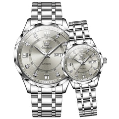 OLEVS 6727 Automatic Diamond Mechanical Watch Set For Couples