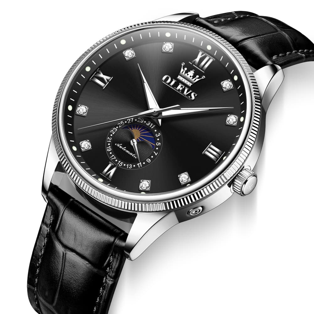 OLEVS 7039 Leather Moon Phase Mechanical Watch For Men
