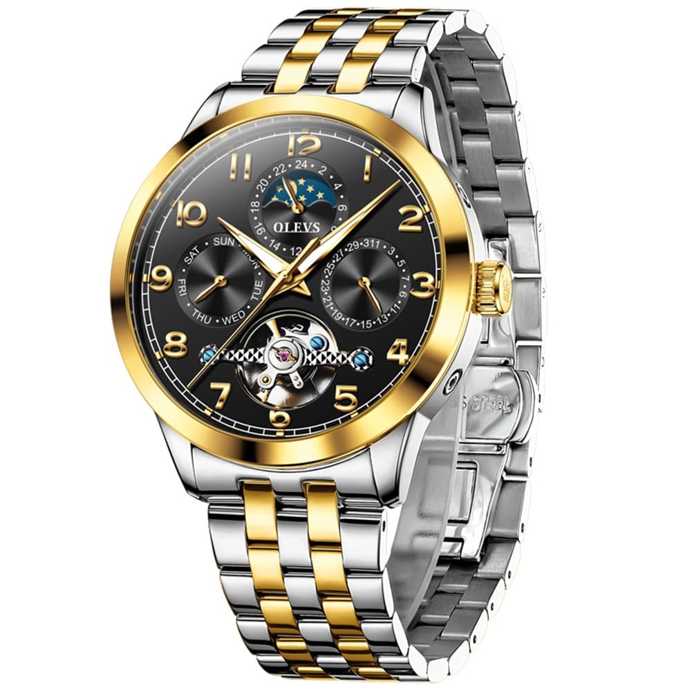 OLEVS 7018 Sun and Moon Skeleton Mechanical Watch for Men